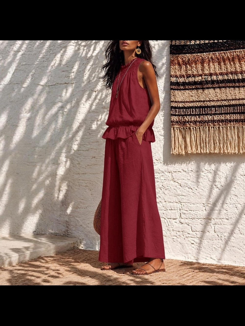 NWT Size Large Sleeveless Wide-Leg Jumpsuit in Burgundy